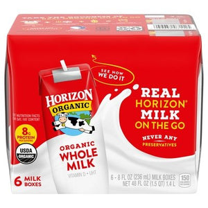 Horizon Plain Whole Milk 3/6/8 Oz [UNFI #37870]