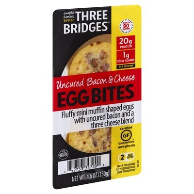 Three Bridges Egg Bites Uncured Bacon Cheese 7/4.6 Oz [UNFI #28715]