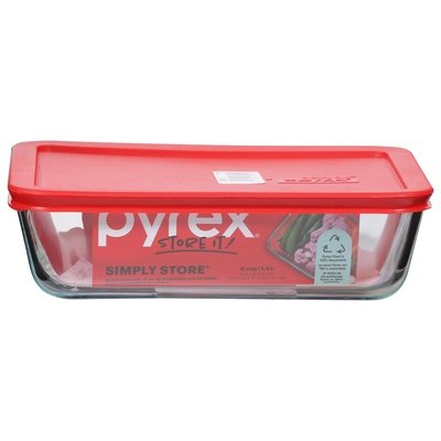 Pyrex 6Cup Rectangle, Red Cover 4/1 Ct [UNFI #06189]