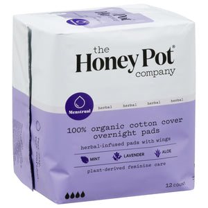 The Honey Pot Overnight Herbal Menstrual Pads 12 Ct [UNFI #54468] T