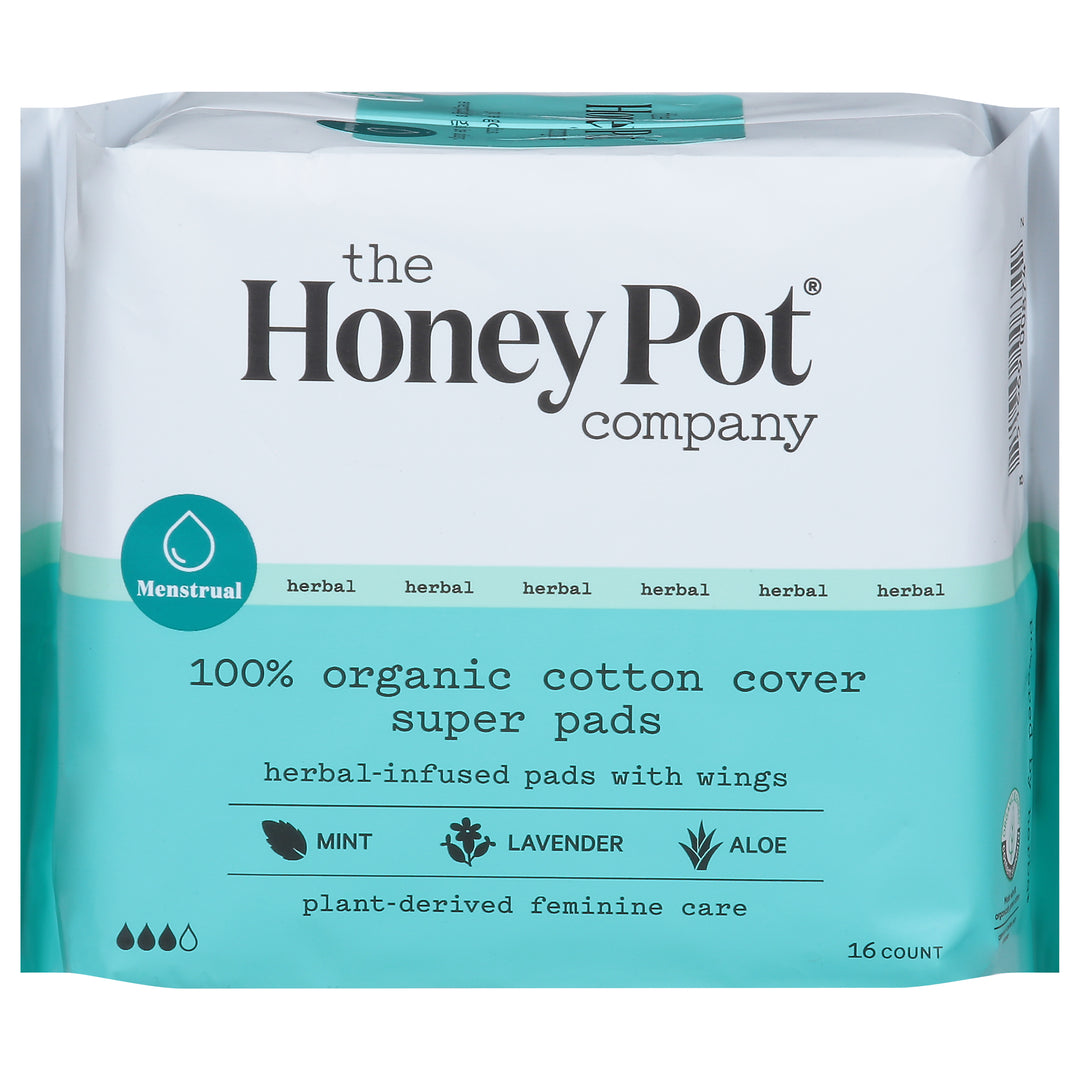 The Honey Pot Super Herbal Menstrual Pads 16 Ct [UNFI #54449] T