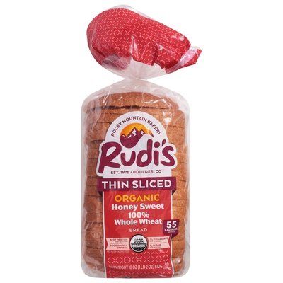 OG2 Rudi`S Organic Bakery Honey Sweet 100 % Whole Wheat,Thin Sliced 8/18 OZ [UNFI #29311]