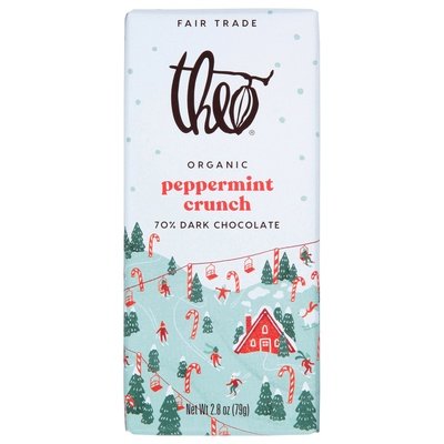 Theo Chocolate Peppermint Crunch 70% Dark 12/2.8 Oz [UNFI #01151]