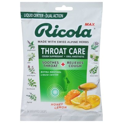 Ricola Honey-Lemon Max Cough Drops 6/34 Ct [UNFI #18682] T